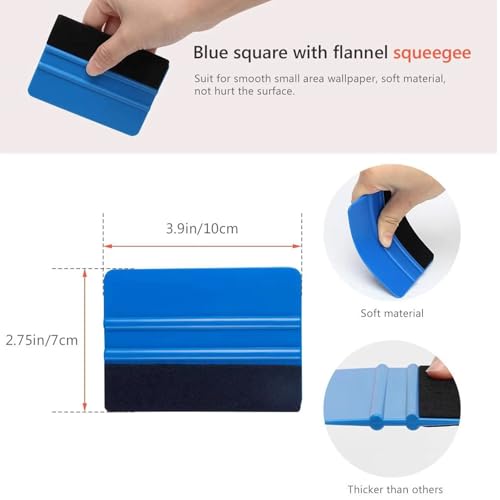 9Pcs Wallpaper Smoother Tool Kit – for Peel and Stick Wallpaper, Vinyl Backsplash Tile (1 Trapezoid Scraper + 1 Blue Long-pile Smoother + 1 Craft Knife + 5 Blades + 1 Red Tape Measure) - color: Red(9pcs)