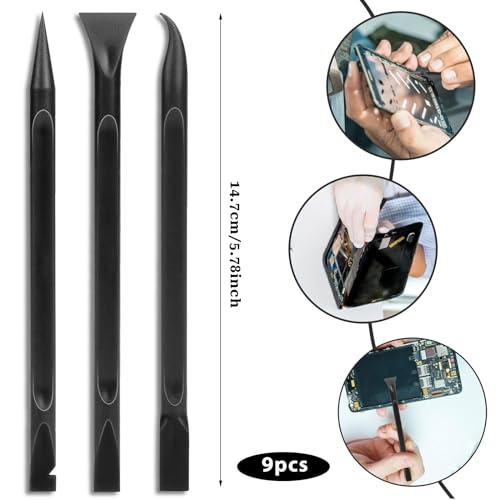 Crevice Cleaning Tool, 9 PCS Carbon Fiber Plastic Scraper Tool Car Detailing Brush Set Non-scratch Multi-purpose Scraper for Clean Small Narrow Spaces and Gaps, Remove Stickers Labels Oil Stains Dirt - color: Black