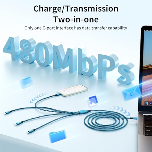 4 in 2 USB C Splitter Charging Cords,Universal Charging Cable,1Pack 5FT - color: Red&White&Black&Blue