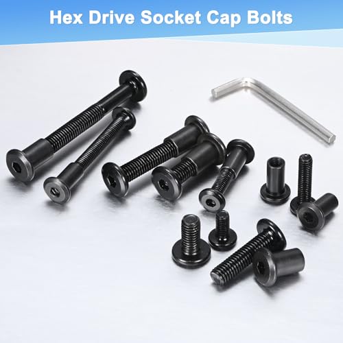 M METERXITY 20-Pack Hex Drive Socket Cap Bolt, M6 x 20mm Carbon Steel Furniture Connector Bolts Barrel Nuts for Furniture Assembly/Cabinet/DIY Binding Post Screws Rivet Fasteners [Black] - size: M6 x 20mm