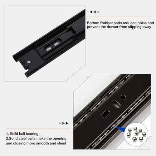 12 inch Drawer Slides 6 Pairs (12pcs) Full Extension Ball Bearing Drawer Slide 3 fold Full Stretch Side Mount Drawer Slides 100 LB Capacity Drawer Slide 12" Black - size: 12inch(300mm)