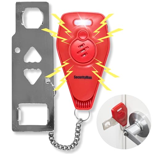 Door Security Bar & Portable Door Lock with Alarm (Chrome) – High-Grade Iron Door Jammer & 130dB Alarm for Home, Apartment, Hotel & Travel Safety – (Red)