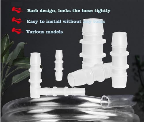 50Pcs Plastic Hose Barb Fittings Assortment, 10 Sizes of Equal Barbed Hose Pipe Fitting Connector Adapter Union Splicer Joint for Air Gas Water Liquid Fuel Line Catheter Tube Pump Adapters