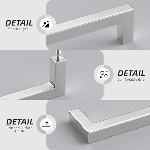 Goldenwarm Brushed Nickel Cabinet Pulls 30 Pack 7-1/2 Inch, Square Drawer Handles, Stainless Steel, Screws Included, Silver Kitchen Hardware for Cupboard Closet Furniture Upgrade - size: 7-1/2In(192MM) Hole Centers