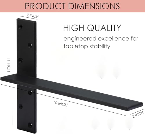 (3-Pack) Hanging T Floating Shelf Bracket, 10" Lx2 W Heavy Duty Steel Knee Wall Hidden Granite Countertop Support Floating Bracket Hardware for Cabinets, Granite, Dishwasher (3 Pack, 10 Inch) - size: 10 Inch, style: 3 PACK