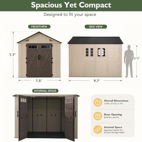 Aoxun 8x10 Ft Outdoor Storage Shed with Floor, Large Resin Outdoor Shed with Lockable Door & Windows, Garden HDPE Sheds for Lawn Tools, Pool Supplies & Bikes - size: 8x10