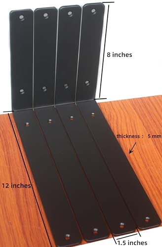 2 Pack - L 12" x H 8" x W1.5, 5mm Thick Black L Shelf Bracket, Iron Shelf Brackets, Metal Shelf Brackets, Floating Shelf, Shelf Supports with Screws - size: 12''x8'', style: Black 2 Pack