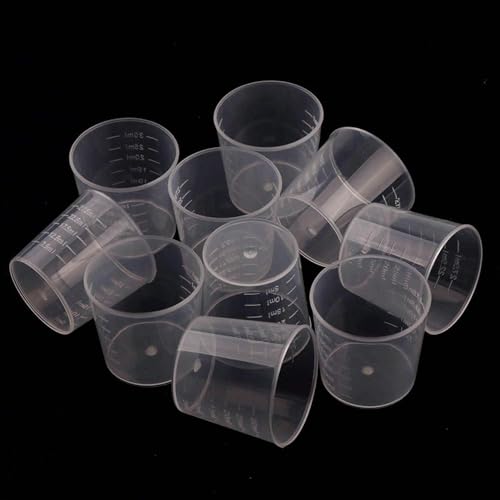100 Pack 1oz/30ml Plastic Graduated Cups | Transparent Scale Cups with 50 Pack Wooden Stirring Sticks for Mixing Paint, Epoxy, Resin