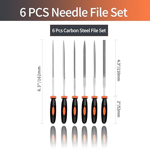 KUZURYU 6-Piece Metal Needle File Set - Hardened Alloy Steel Includes Flat, Warding, Square, Triangular, Round, and Half-Round Files - size: Needle File-6PCS