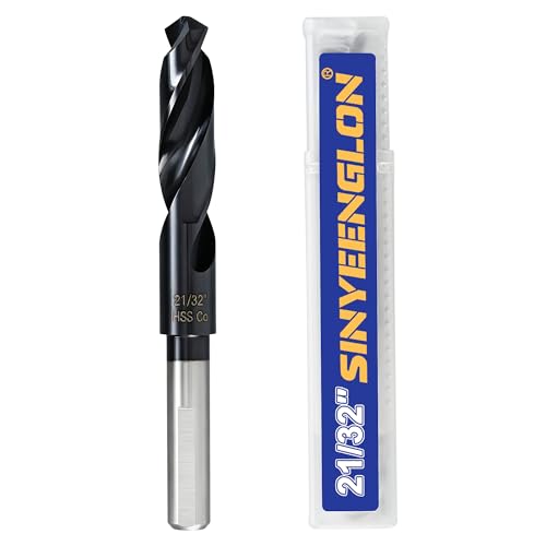 21/32 Drill Bit for Metal and Hardened Steel, M35 Cobalt 1/2 Inch Reduced Shank Industrial Grade Heavy Duty Drill Bit, with Index Storage Case - size: 21/32 in