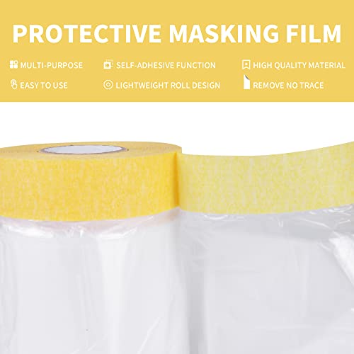 TAPEBEAR Pre-Taped Masking Film Tape and Drape 22" x 30Yards 3Rolls - size: 550mm x 27m
