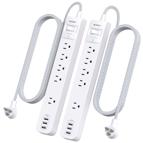 2 Pack 9.8FT Power Strip Surge Protector, 5 Outlets with 3 USB Ports - size: 9.8 FT