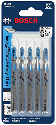 BOSCH T118G 5-Piece 3-5/8 in. 36 TPI Basic for Metal T-Shank Jig Saw Blades (Pack of 2) - size: 5 Count (Pack of 2)