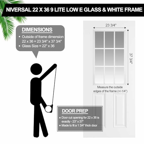 Pushglossy 22 x 36 Entry Door Glass Insert with Low-e Glass - size: 22 x 36, style: 9 Lite