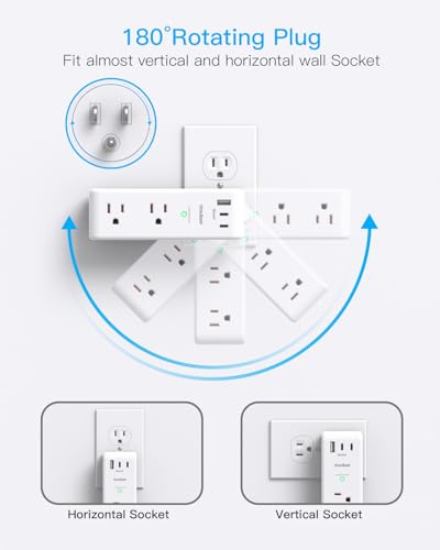 Surge Protector Outlet Extender with Rotating Plug, Multi Plug Wall Outlet - color: White, size: 2C1A, 1 Pack