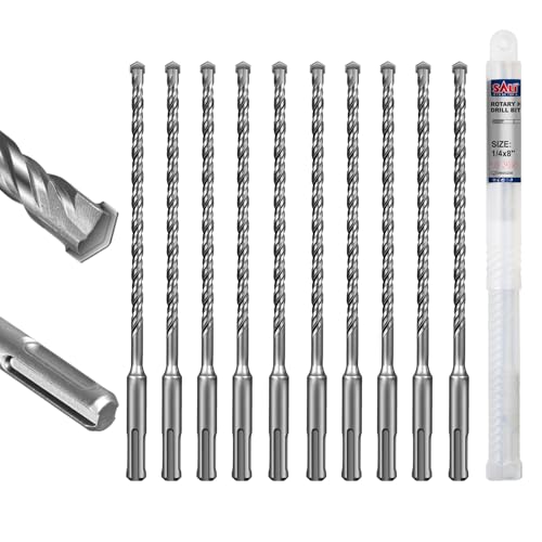 SALI SDS Plus Rotary Hammer Drill Bit Set,1/4" x 8", 10-Pack, Carbide-Tipped Masonry Bits for Concrete, Brick & Stone with Storage Case - size: 1/4"*8"