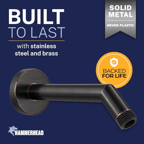 HammerHead® Solid Metal Shower Arm and Flange - 7.5 Inch 304 Stainless Steel Extension Pipe - Universal Shower Head Arm with Flange and Locking Screw, Oil Rubbed Bronze - color: Oil Rubbed Bronze