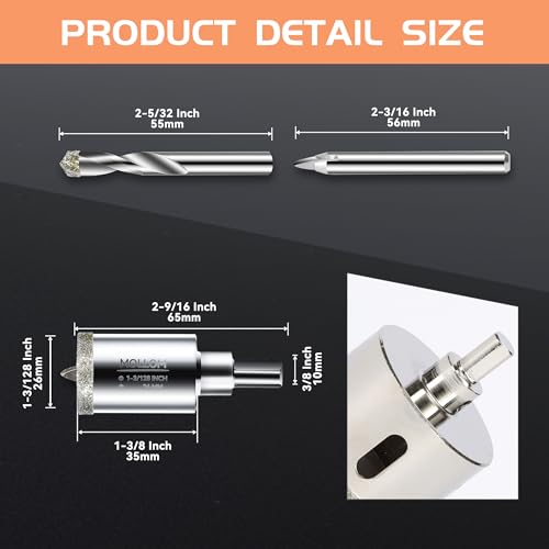 MOLLOM 1-3/128" (26mm) Diamond Hole Saw with 2 Pilot Drill Bit - size: 26mm | 1-3/128", style: Single Pack