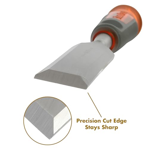 Buck Bros. 74817 1-1/4 Inch Wood Chisel, Full Tang Wood Carving Tools, Woodworking Tools for Carpentry, Trim Work, and DIY Projects, Hardened Steel Blade, Beveled Edge, Durable Non-Slip Handle - size: 1-1/4 Inch