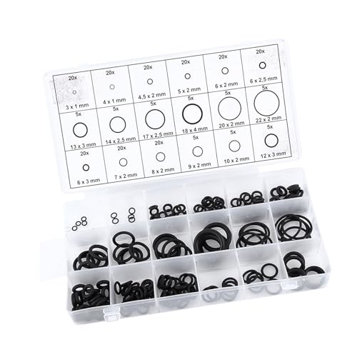 Eujgoov 225pcs Nitrile Rubber O Washer Sealing Assortment Kit 18 Sizes for Car Auto Vehicle Repair, Fittings, AC Manifold, Well Packaged in Re-sealable Plastic Case, No Pollution,