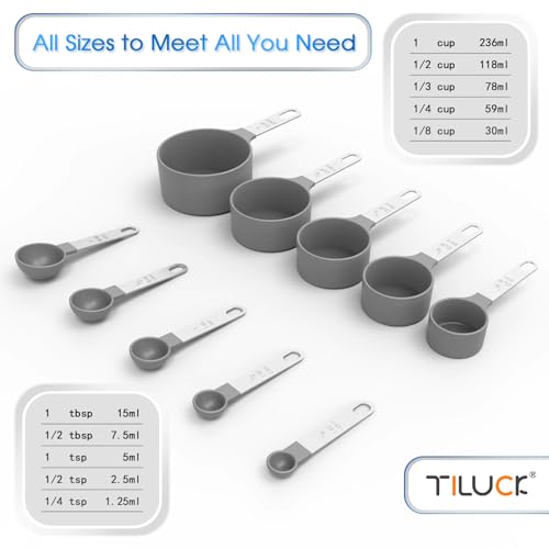 Measuring Cups & Spoons Set, Stackable Cups and Spoons - color: Gray