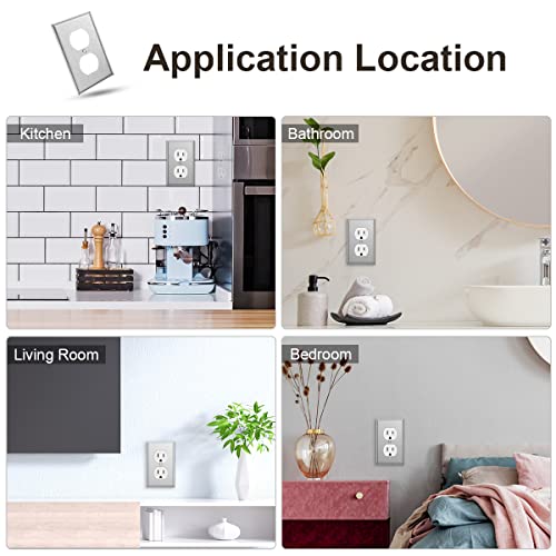 4-Pack Single Duplex Wall Switch Plate Outlet Cover - Stainless Steel Decorator Receptacle Outlet Plate Covers - Brushed Finish - Silver - size: 4 Pack