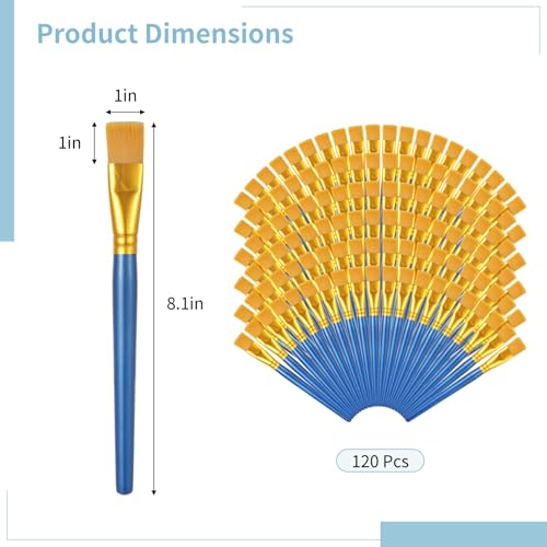120 Pcs 1 inch Flat Paint Brushes - Watercolor Acrylic Paint Brushes with Wooden Handles, Large Synthetic Nylon Oil Painting Brushes for Art Crafts