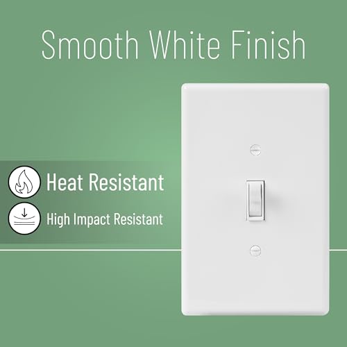 Bates- Light Switch Plates, 10 Pack, 4.88" x 3.11", Mid- Size White - color: White, size: 10 Pack, Mid-Size