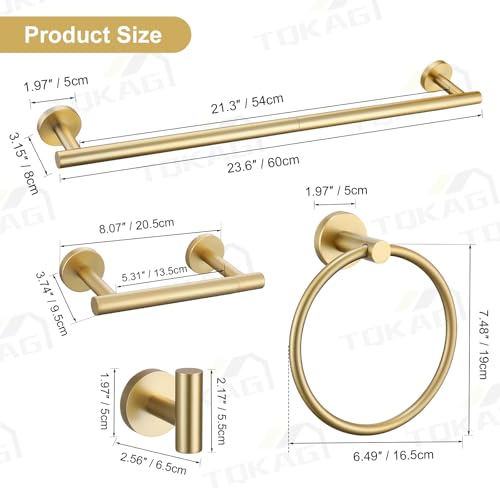 TQKAG 8-Pieces Bathroom Hardware Set, Brushed Gold Towel Bar Set 23.6 Inch - color: Brushed Gold, size: 8-Pieces Set
