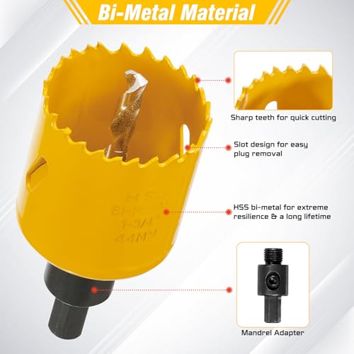 Becowin Bi-Metal Hole Saw Kit, 7PCS Hole Saw Set for Metal, Wood, PVC