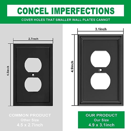 4 Pack Black Modern Decorative Duplex Outlet Covers Wall Plate - size: 1 Gang Duplex Outlet