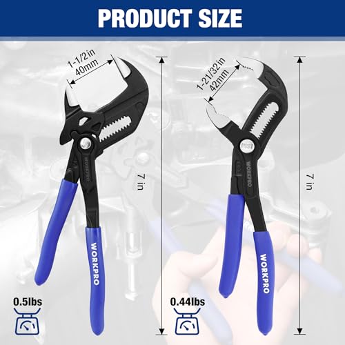 WORKPRO 2 PCS 7-Inch Pliers Wrench & Groove Joint Pliers Set, Quick Adjust - size: 7 inch & 7 inch