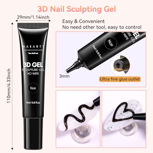 Makartt 3D Nail Gel, 15g Black Sculpting Gel Glue for Molding and Drawing - color: A03-Noir
