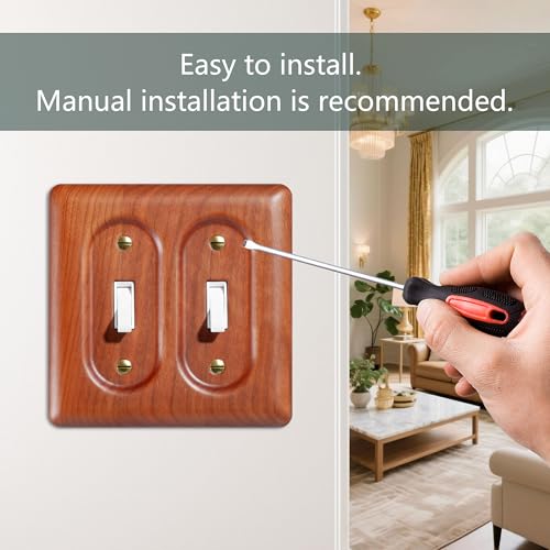 Double Toggle Light Switch Cover Plate in Cherry Wood Elegant Wooden Light Switch Cover Plate for 2 Toggle Light Switch Double Rocker Design - color: Cherry wood, size: Double Rocker