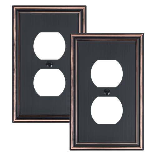2-Pack Zinc Alloy Single Duplex Outlet Cover Plate, Solid Receptacle Cover - color: Aged Bronze, size: 1 Duplex 2PK