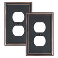 2-Pack Zinc Alloy Single Duplex Outlet Cover Plate, Solid Receptacle Cover - color: Aged Bronze, size: 1 Duplex 2PK