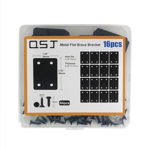 QSJ 16 Pack Stainless Steel Flat Mending Plate 2.36x1.49'', Thickness 1.5mm Straight Stainless Steel Brace Bracket, Fixing Joining Plate for Wood Furniture Fastening & Fixing - size: Black, 2.36x1.49''