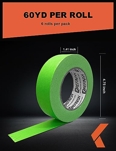 KREFINISH Painters Tape for Car Paint Green No Residue Automotive Masking Tape for Automotive Painting - Heat Resistant for Paint Booth, 1.41 Inches x 60 Yards, 6 Rolls - size: 1.41in-6rolls
