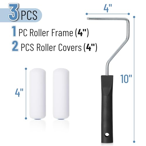 Bates- Foam Paint Roller Kit, 4 Inch, 2 High-Density Foam Covers & 1 Frame | Ideal for Smooth Finish for Walls Doors Cabinets and Painting Projects