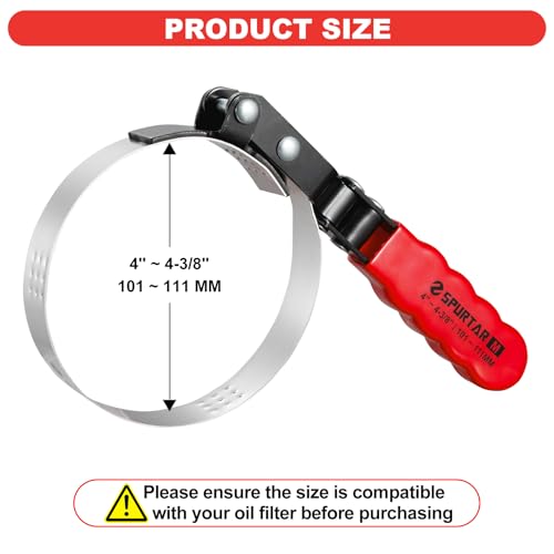 Spurtar Medium Oil Filter Wrench Adjustable Swivel Oil Filter Removal Tool - size: Medium: 4" - 4-3/8"
