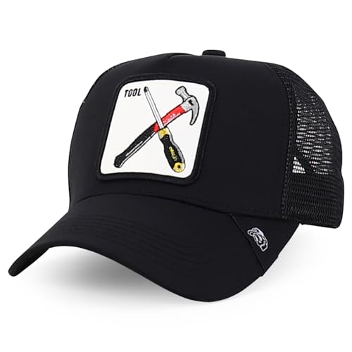 Trendy Apparel Shop 5 Panel Structured Tool Theamed Design Trucker Cap - color: Tool Black