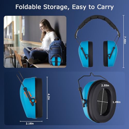 Safety Earmuffs for Ear Protection SNR 29 dB Noise Cancelling Ear muff Shooting Hunting Construction Noise Reduction - color: Blue