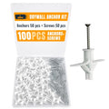 ALBO Drywall Anchor Kit Hollow Wall with Screws 100 pcs. (White Anchor 50pcs + Screws 50pcs) Plastic Hollow Wall Drilling Anchors - color: White 50pcs