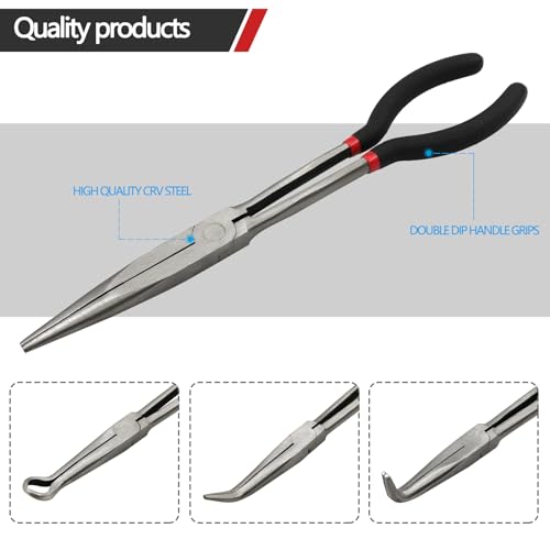 4 Pack 11" Precision Long Nose Pliers Set with Portable Bag, Insulated Grip - size: 4pcs With Bag