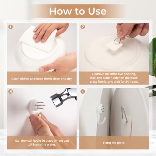 Bilillo 40PCS Adhesive Plate Hangers for the Wall, Invisible Heavy Duty Plate Holders with Wall Hooks & Storage Box, Strong Sticky Hangers for Plates, Frames & Wall Art - style: 40 Pcs Square