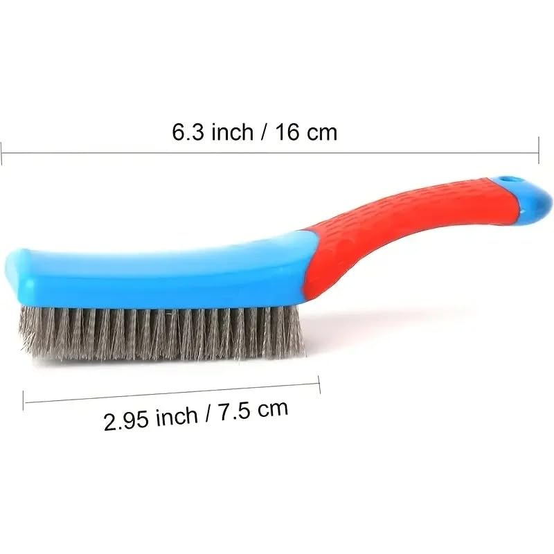 Stainless Steel Wire Brush, Home Kitchen Cleaning Brushes for Removing Rust, Sludge, Dirt Concrete with Rubber Covered Handle (Blue) - color: Blue