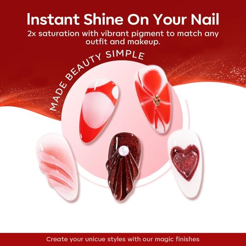 modelones Gel Nail Polish Set, Red Burgundy Purple Glitter Cat Eye Shimmer - color: A-1 Crimson Spark