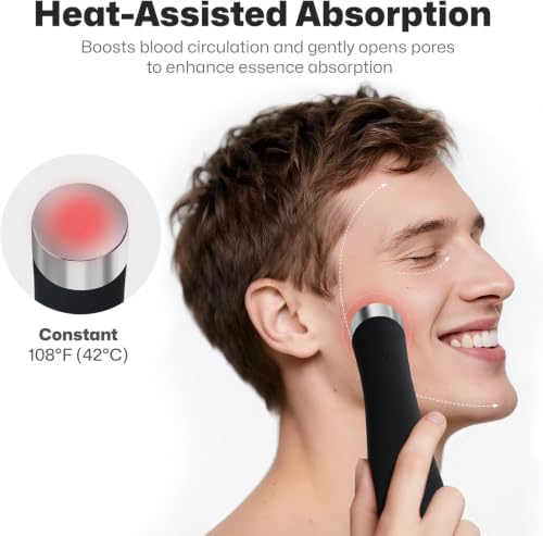 PRITECH Facial Cleansing Brush, Rechargeable Silicone Face Scrubber with Heat Massage End, Vibrating Exfoliator Scrubber for Deep Cleaning, Waterproof Face Brush for Women and Men (Black) - color: Black