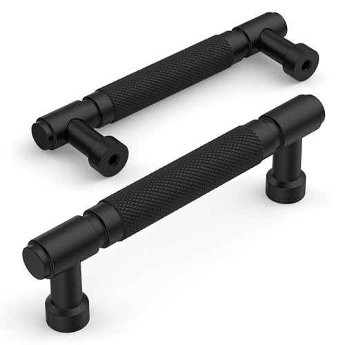 Amerdeco 10 Pack Matte Black knurled Cabinet Pulls 3.75" | Drawer Pulls Cabinet Hardware Kitchen Cabinet Handles for Bathroom ZH0072 - color: Matte Black, size: 3.75" hole center