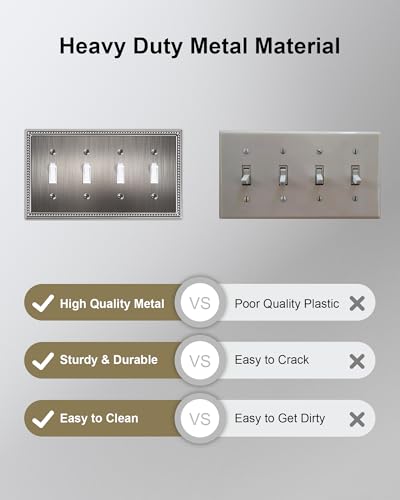 2-Pack Quad Toggle Light Switch Cover Plate, Heirloom Silver - color: Heirloom Silver, size: Quad Toggle 2PK